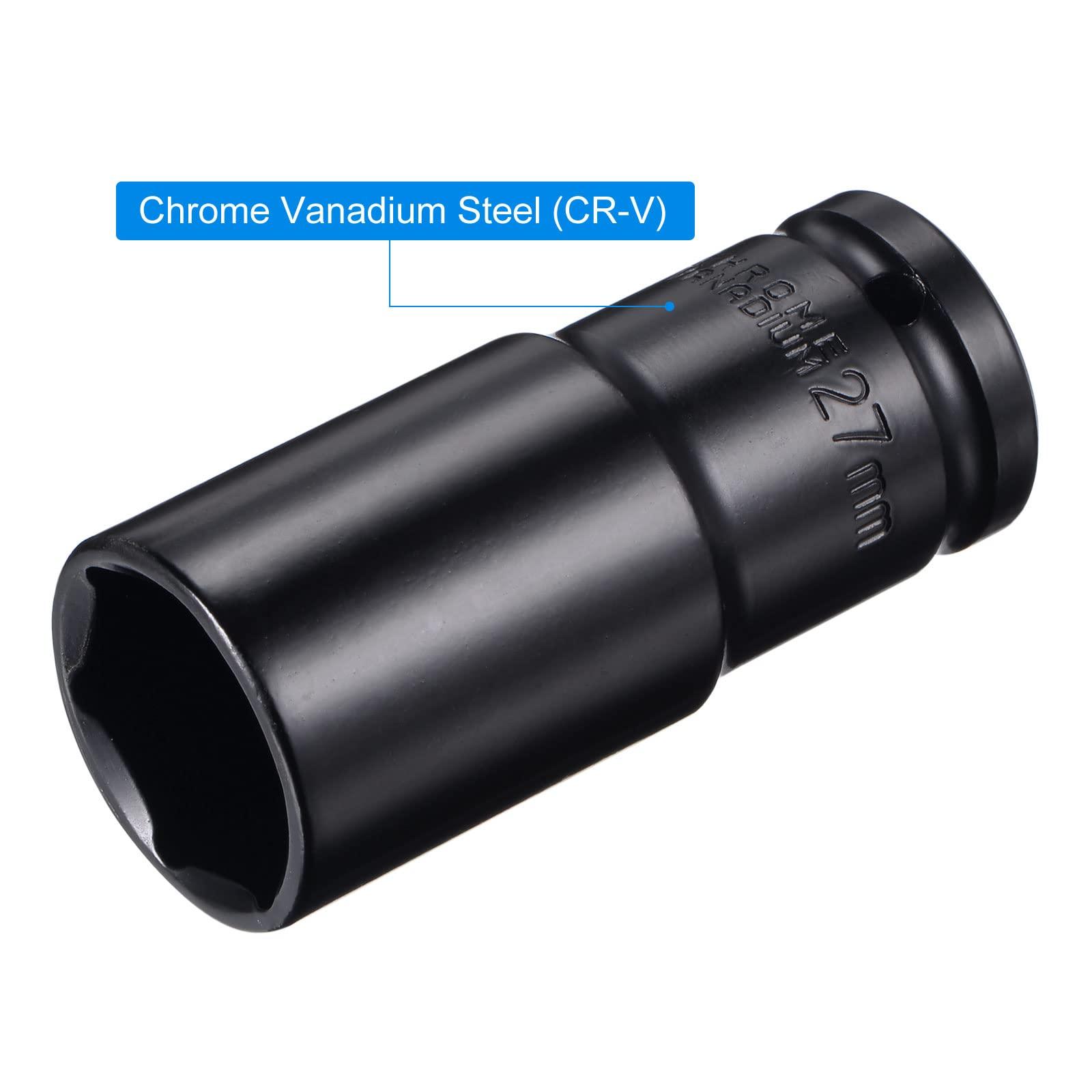 sourcing map 1/2" Drive by 27mm Deep Impact Socket, Heat-Treated CR-V Steel 3.15" Length, 6-Point Metric Sizes 2 Pcs 4