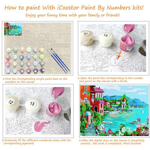 iCoostor Wooden Framed Paint by Numbers DIY Acrylic Painting Kit for Kids & Adults Beginner - 16” x 20”Coloured Tiger Pattern with 3 Brushes & Bright Colors 1