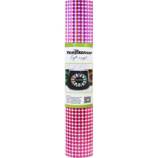 TECKWRAP Holographic Mosaic Rainbow Chrome Vinyl 1ft x 5ft, Circle Rosered