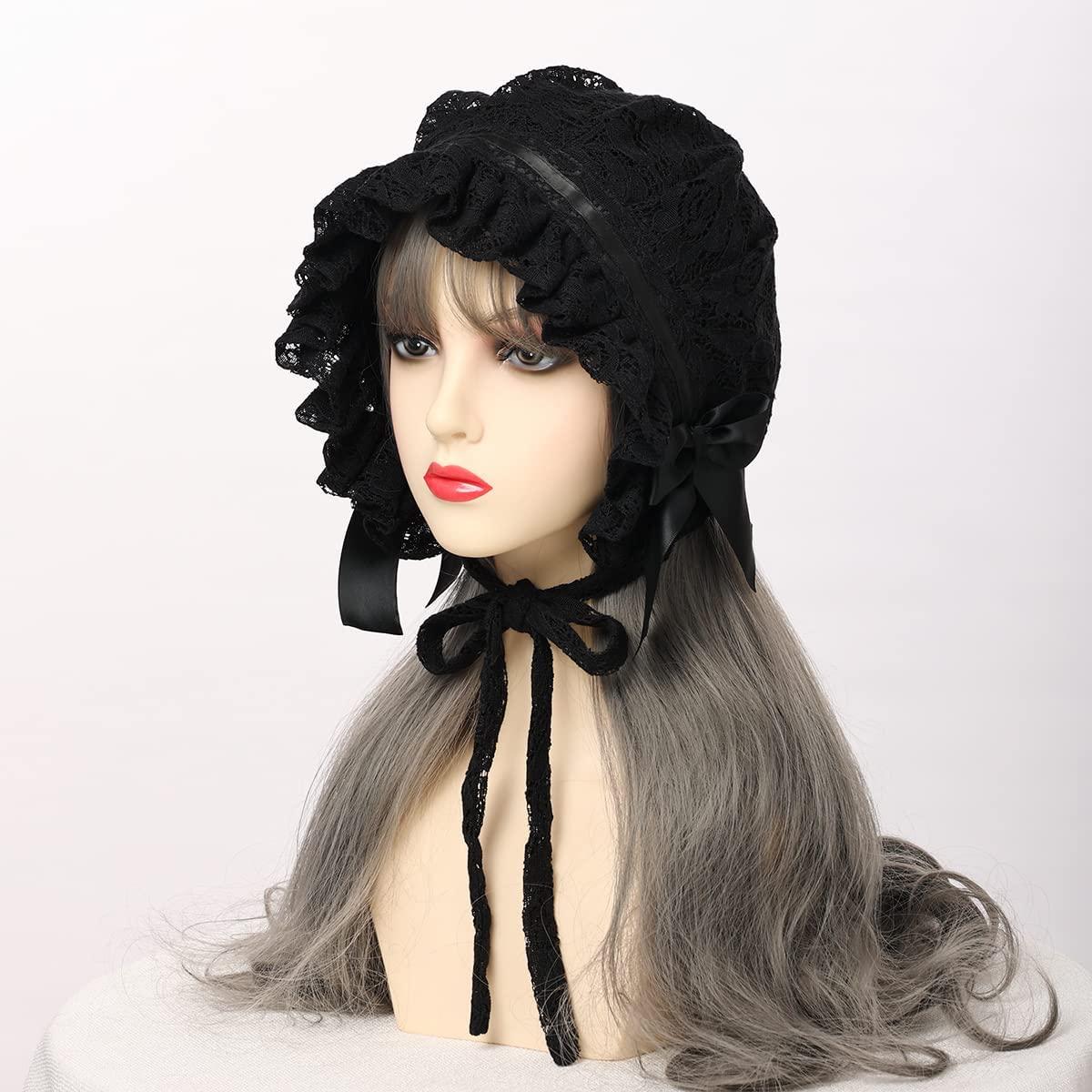 COSDREAMER Womens Victorian Bonnet Pioneer Colonial Pilgrim Bonnet Oversized Bonnet (Black) 3