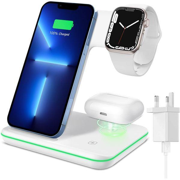 XIMU Wireless Charger Compatible with iPhone 14Pro/14/13Pro/13/13Pro max/12/11/X/XR/Pro Max/8P/Samsung S20/S10,3 in 1 Charging Station Compatible with Apple Watch SE/6/5/4/3/2/AirPods 2/Pro 0