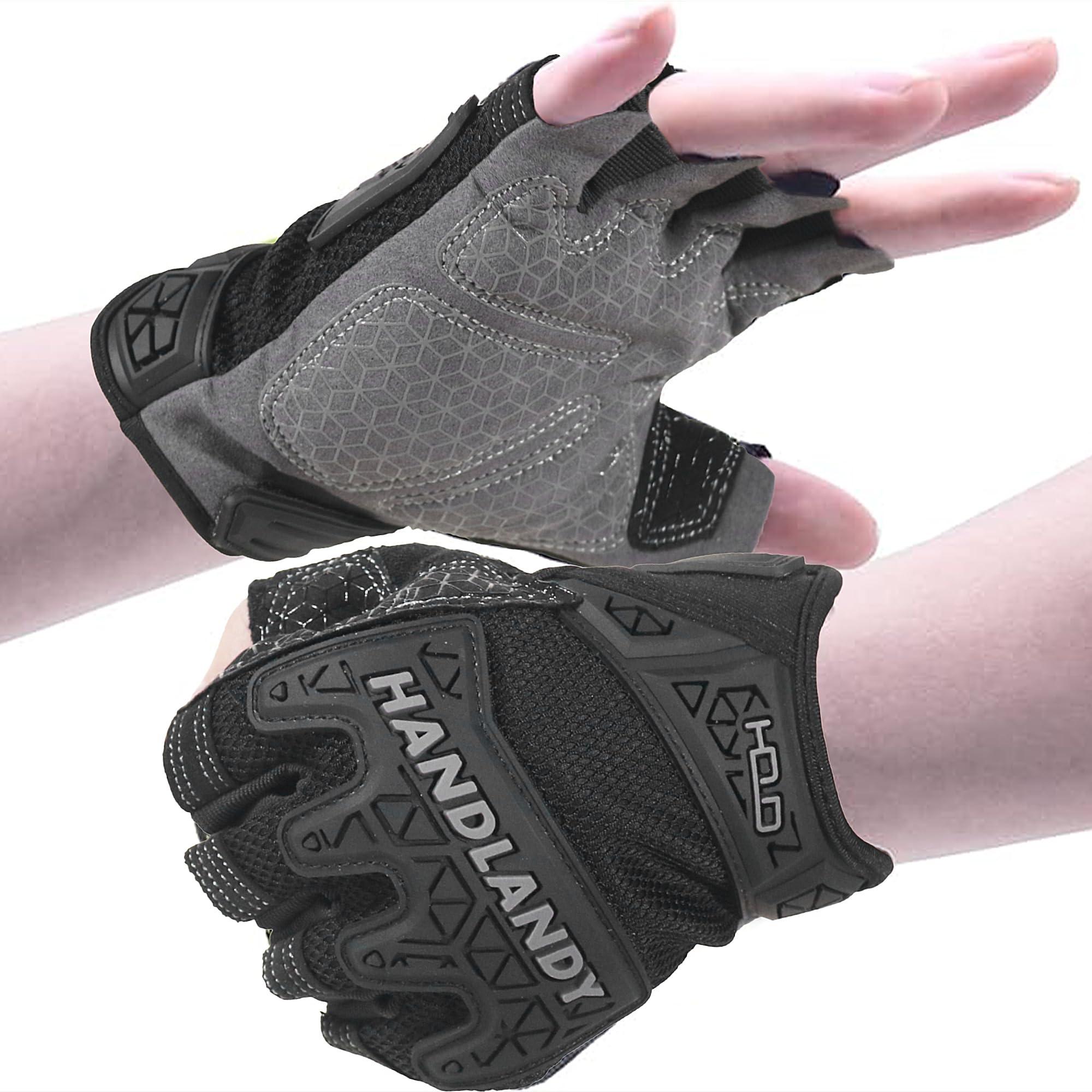 AIGEVTURE Fingerless Work Gloves Impack Reducing Palm Padded Working Gloves Half Finger Mechanic Gloves with Grip Safety Impact Gloves,TPR Protector Black Large 0