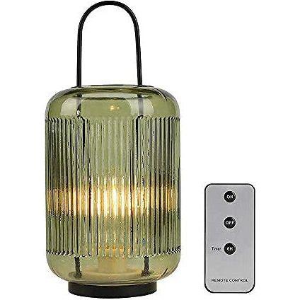 JHY DESIGN Table Glass Lamp Battery Operated, 30.5cm High Battery lamp with Handle Hanging LED Lantern with 6-Hour Timer Remote Control for Indoor Party Outdoor Wedding Balcony Garden(Amber-Green) 1