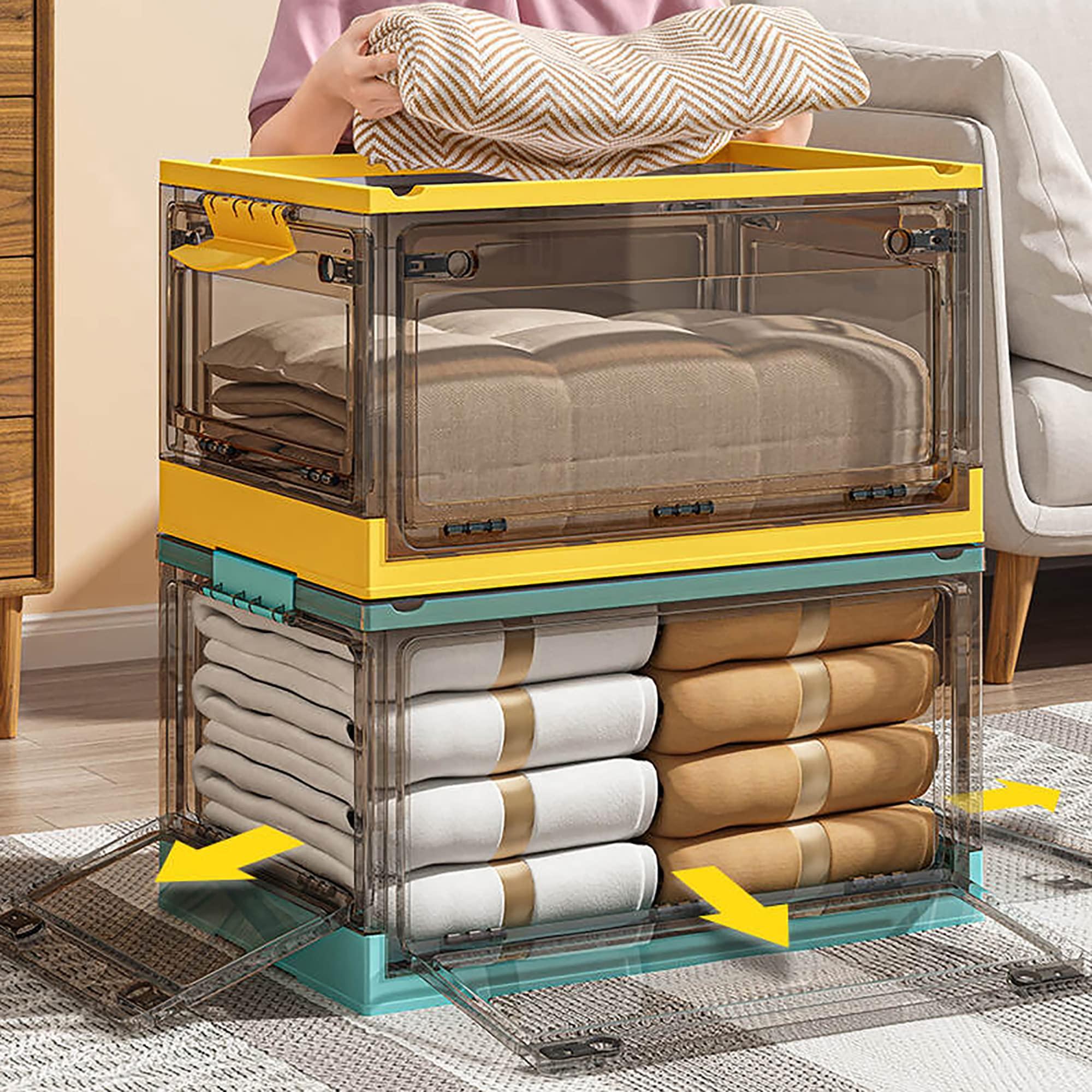 HOTRCR Large Plastic Storage Boxes with Lid Foldable Underbed Storage Boxes Wardrobe Storage Organiser Great for Bedroom, Office, Kitchen and Camping, Yellow02-Large55L 3