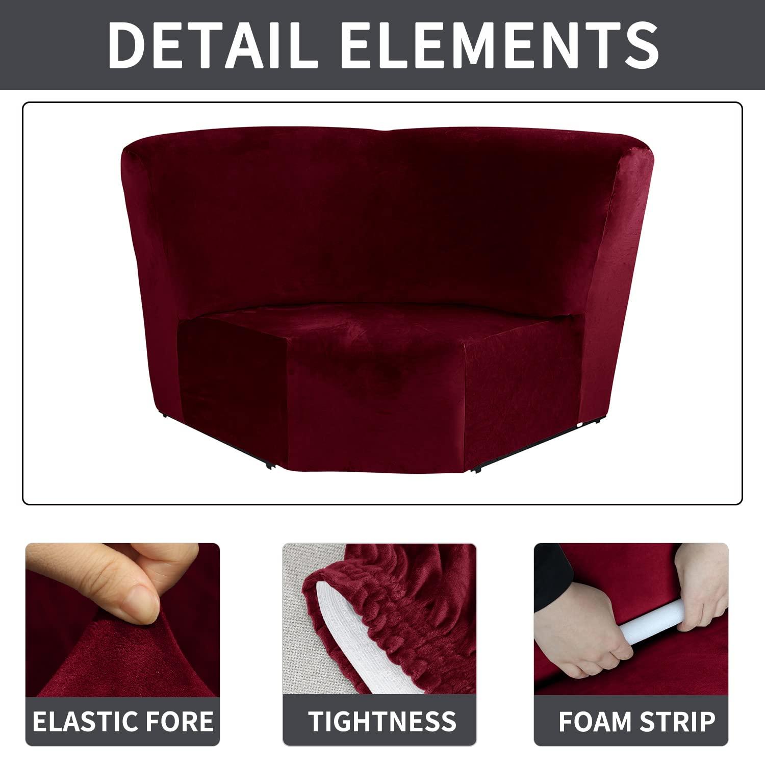 Stretch Corner Sofa Cover 1-Piece Velvet Corner Couch Cover Sofa Cover for Sectional Recliner One-Piece Sofa Slipcover Reclining L Shape Sofa Couch Additional Seat Soft w Elastic Bottom,Wine Red 3