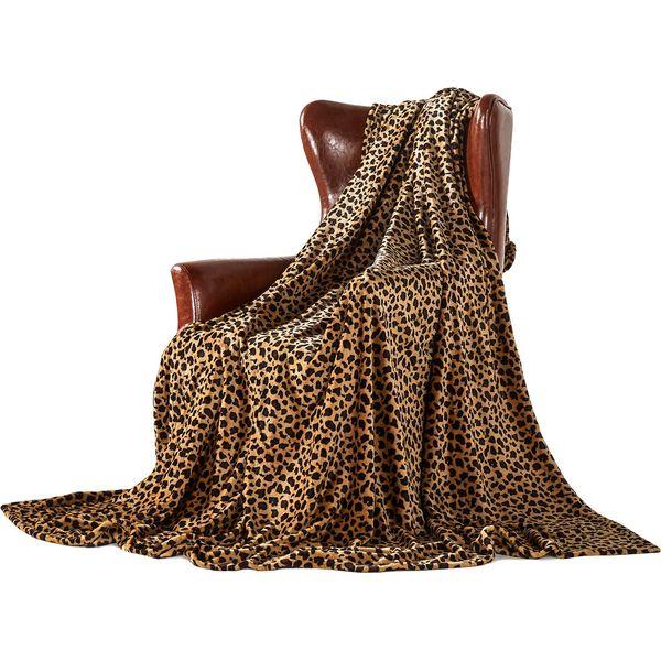 DREAMLANDING Fleece Throws For Sofa Bed Chair Soft Colorful Oversized, Decorative Ultra-Plush Throw Blanket (230x230cm, Cheetah) 0