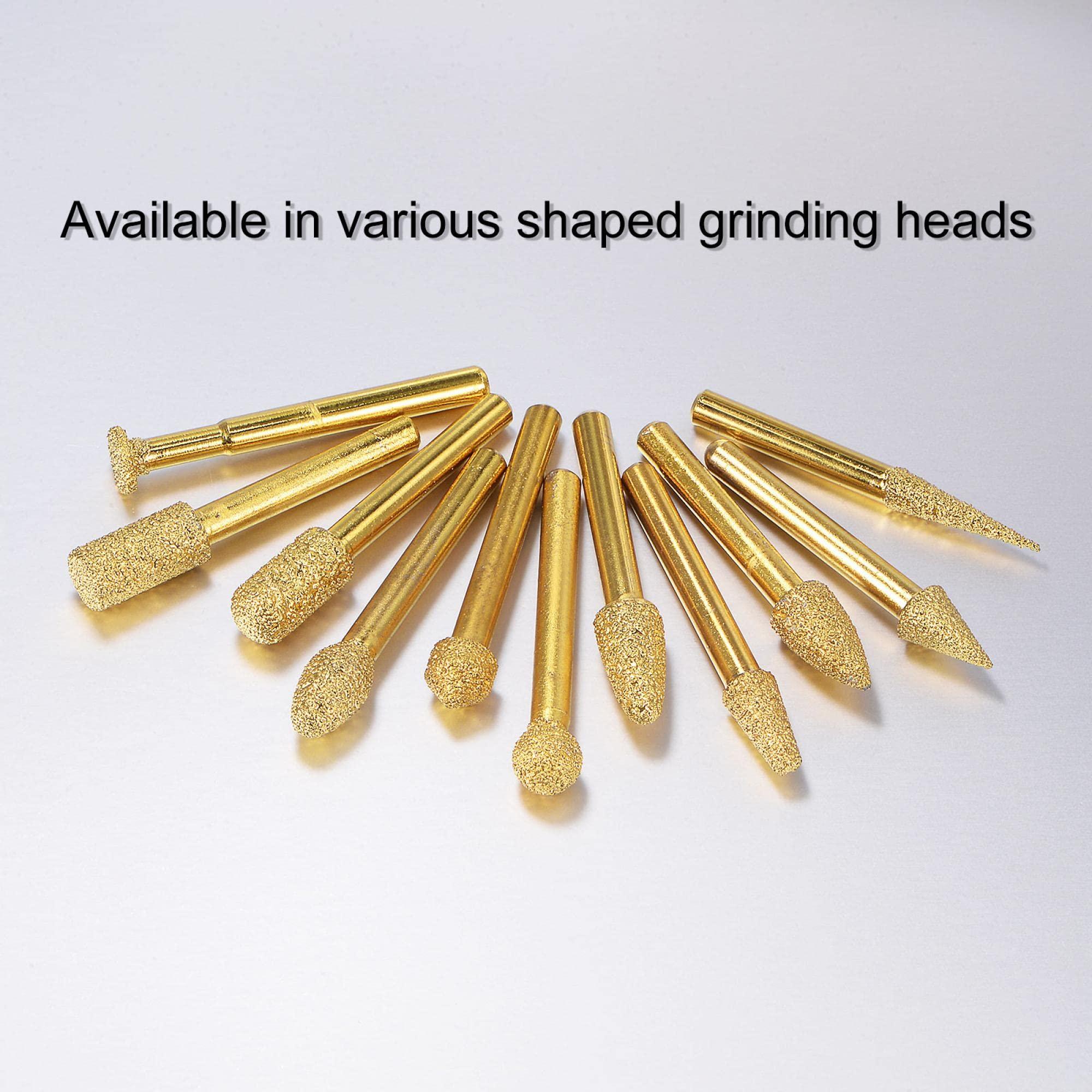 sourcing map 5Pcs Diamond Mounted Point 10mm Brazed Grinder Taper Head 6mm Shank Grinding Rotary Bit Marble Stone Carving Tool 4