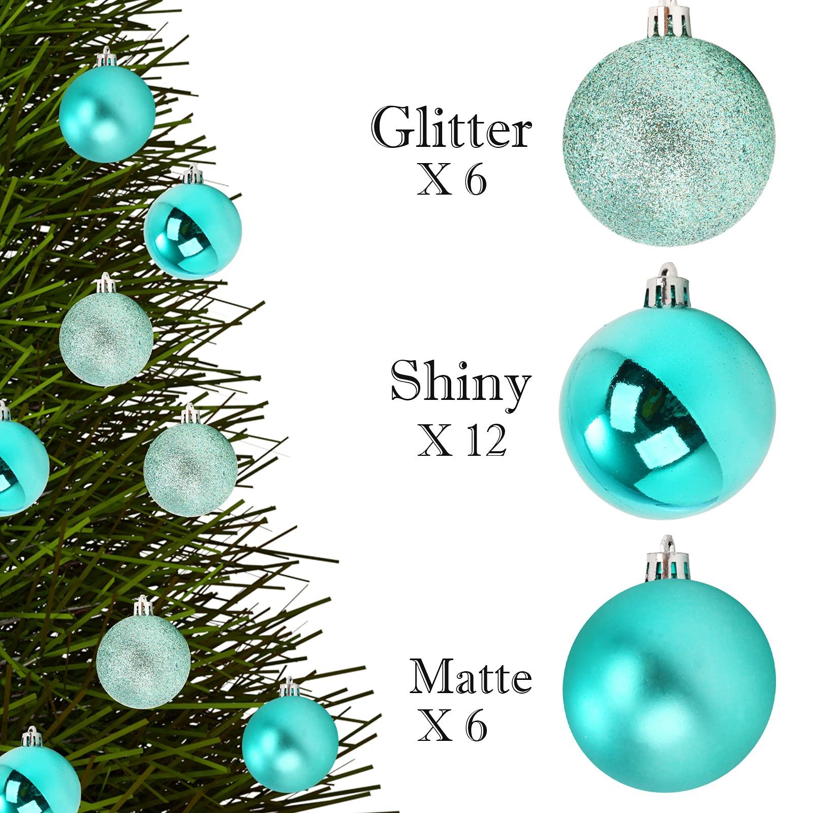 Emopeak 24Pcs Christmas Balls Ornaments for Xmas Christmas Tree - Shatterproof Christmas Tree Decorations Large Hanging Ball for Holiday Wedding Party Decoration (Teal, 2.5"-6.2CM) 2