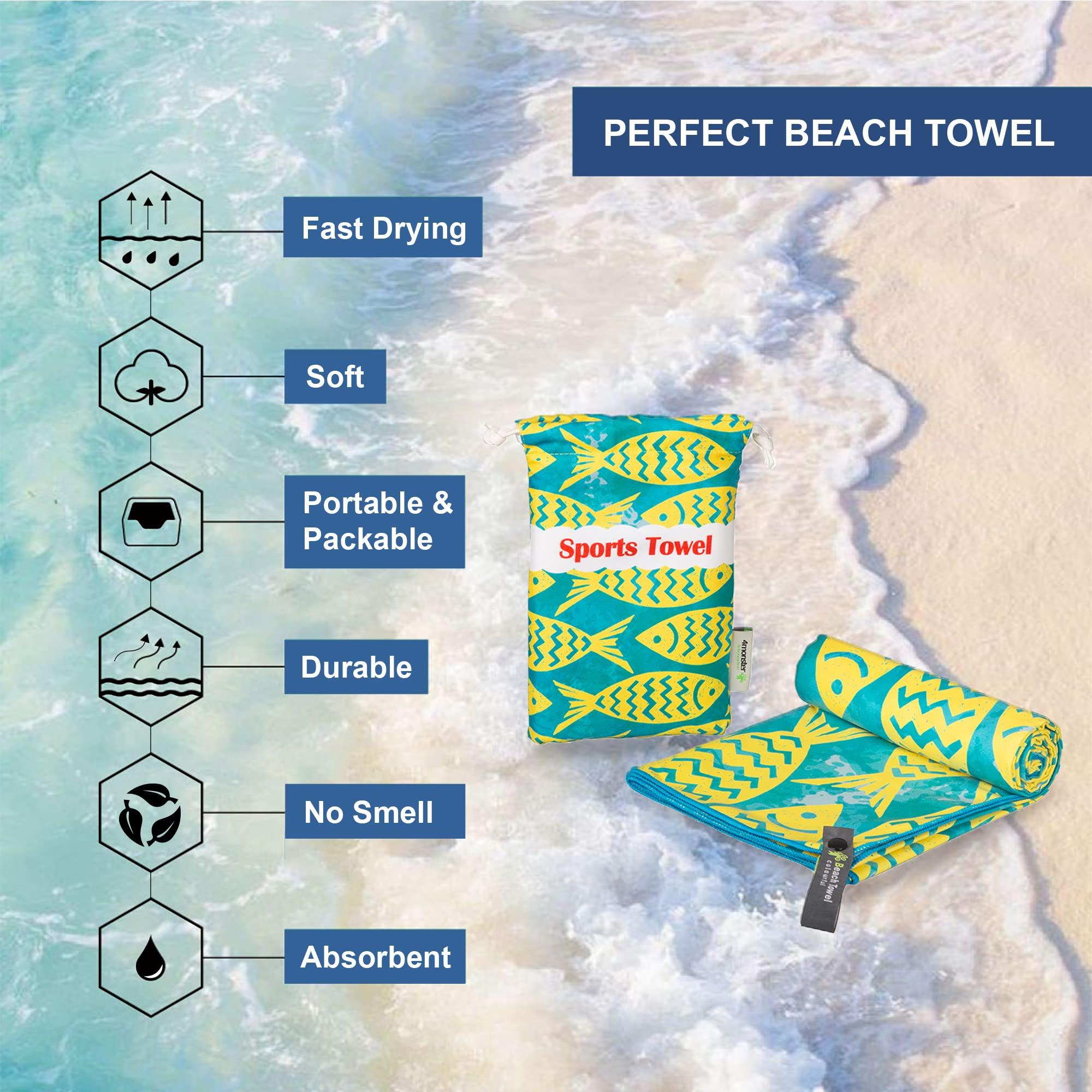 4Monster Beach Towel with carry bag Sand Proof Beach Towel Oversized Quick Dry Beach Towel for Adults Hiking Yoga Gym Sports Swimming Camping Fitness Bath Holiday (Stripe-green, L: (90 X 200 cm)) 1