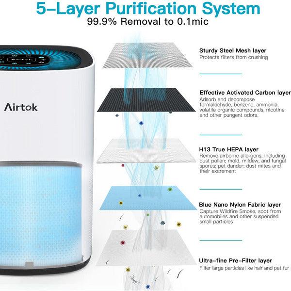 Airtok Air Purifiers for Home Bedroom up to 75ã¡, HEPA Filter 99.9% Effectively Removal Large Room for Wildfire Smoke Dust Pet Dander | Ozone-Free- White AP1001 (Blue) 3
