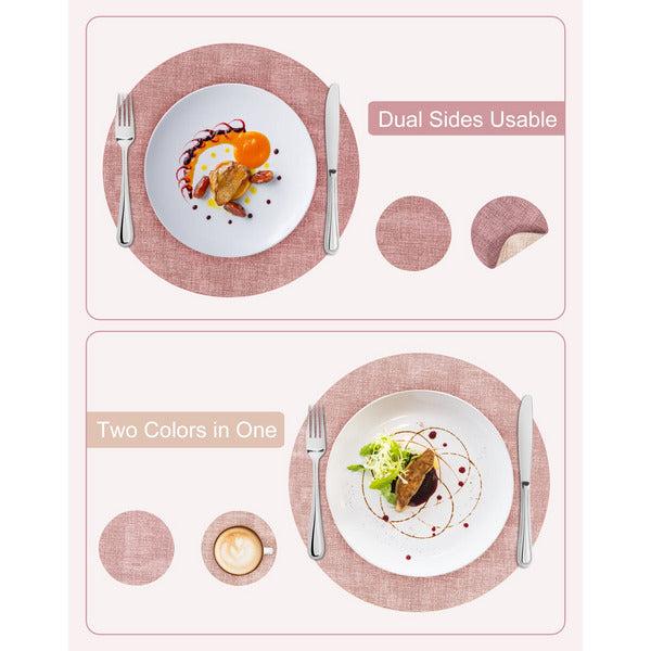 SUEH DESIGN Round Faux Leather Placemats Reversible Set of 4 with Coasters, Heatresistant Tablemats Wipeable Placemats Round Table Mats for Kitchen Dinning Decor, Waterproof, Non-slip, Leak-Proof 1