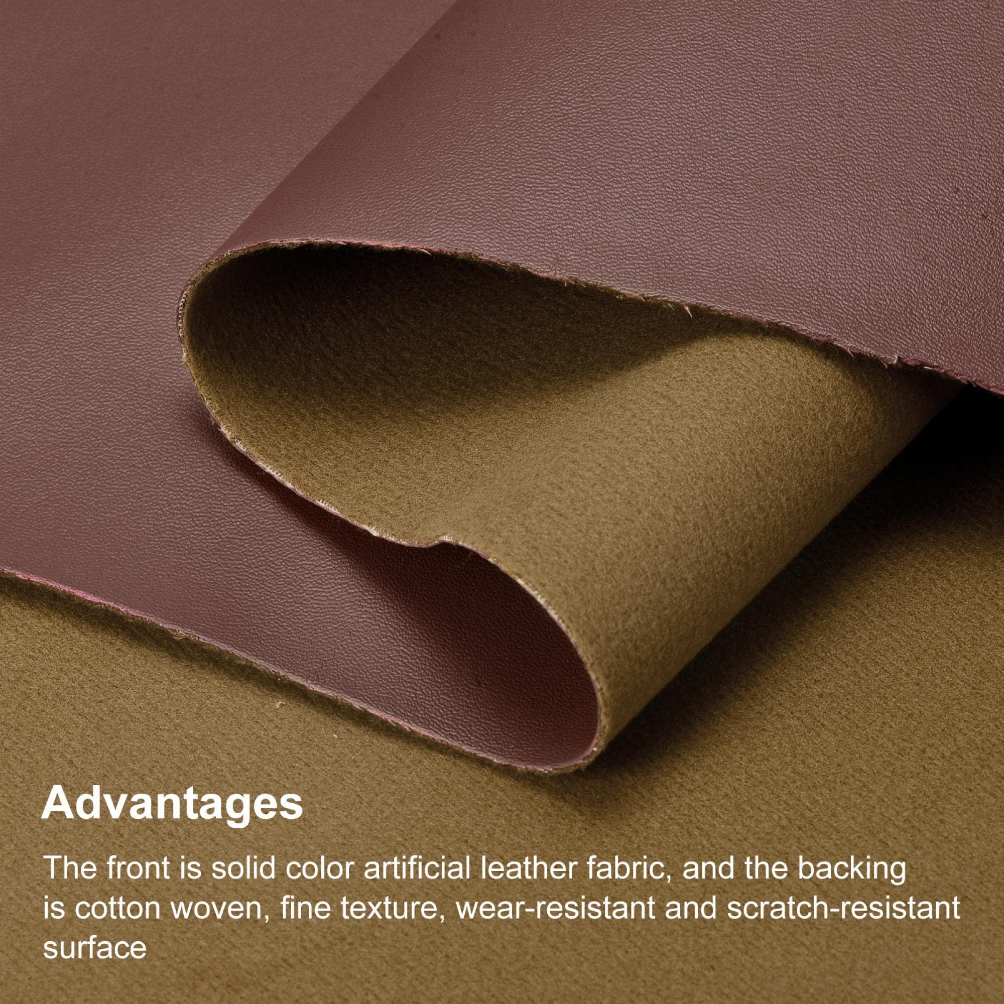 sourcing map Smooth Solid Color Faux Leather Sheets with Cotton Woven Back, PU Leather for DIY, Making Crafts, Sewing, 20 x 135cm Brown 2