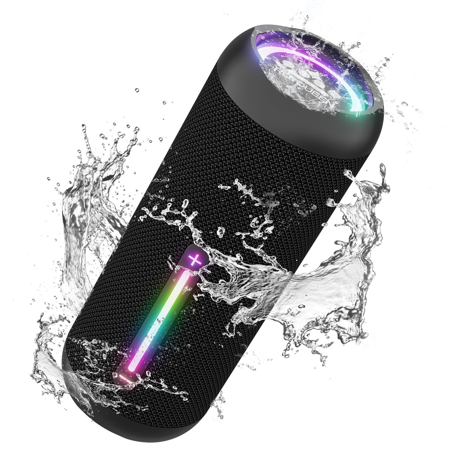 ROYQUEEN Bluetooth Speaker with LED Light, Music Box, Portable Bluetooth Box with IPX7 Waterproof, Bluetooth 5.3, 20H Battery Life, 360° HD Stereo Sound