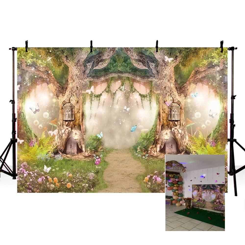 MEHOFOND 7x5ft Fairytale Forest Backdrops Wonderland Princess Photography Props Enchanted Fairy Flower Photo Background for Party Decoration Wallpaper Photo Shoots Studio Booth 0