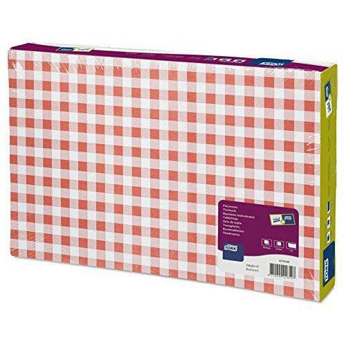 Tork 474540 Bistro Red Paper Placemat / Modern 1 Ply Decorated Paper Place Mat in Red & White / WxL: 42cm x 27cm / 500 Placemats 0