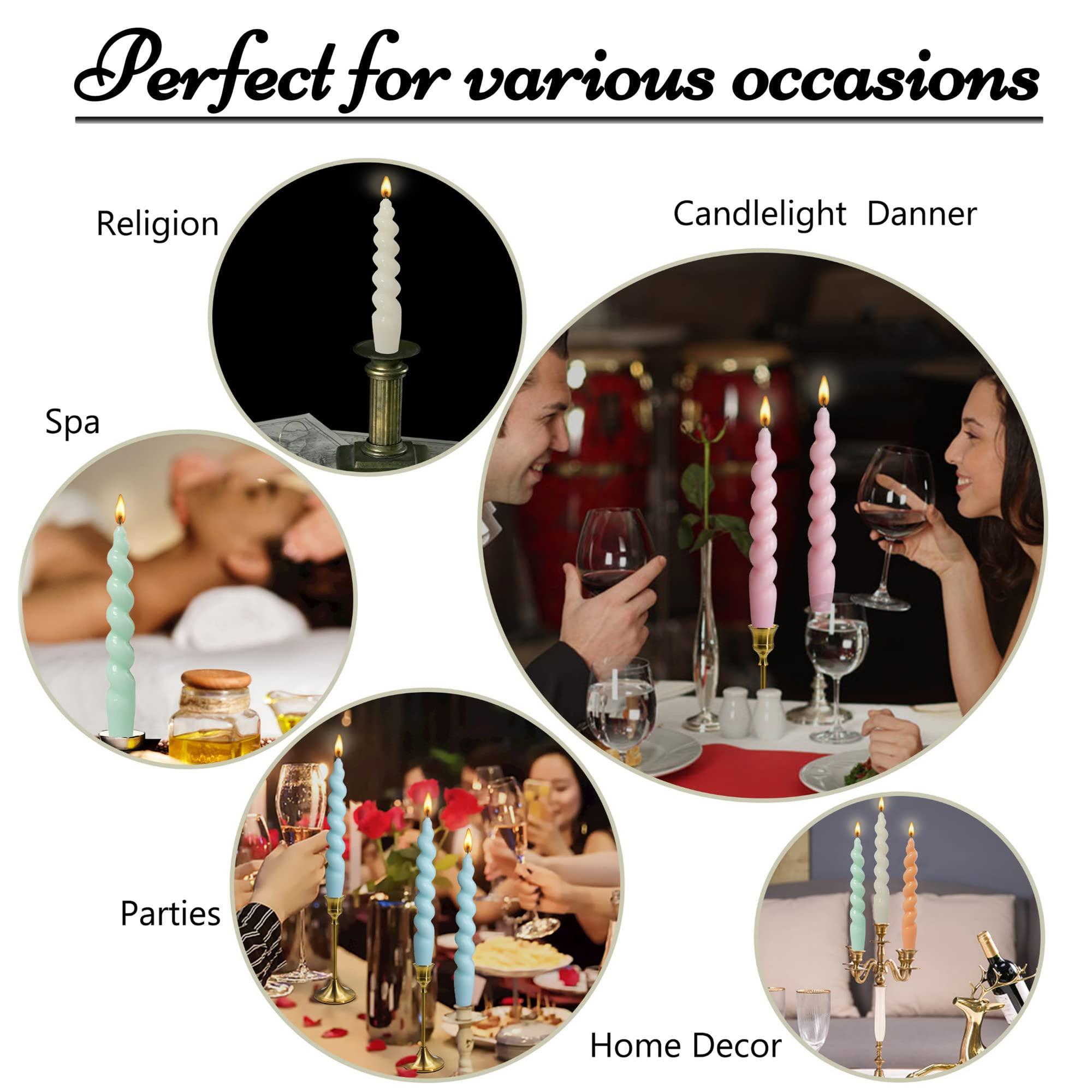 9.5 Inches Universal Spiral Taper Candles Home Unscented Solid Coloured Dinner Candlesticks Set of 2 1