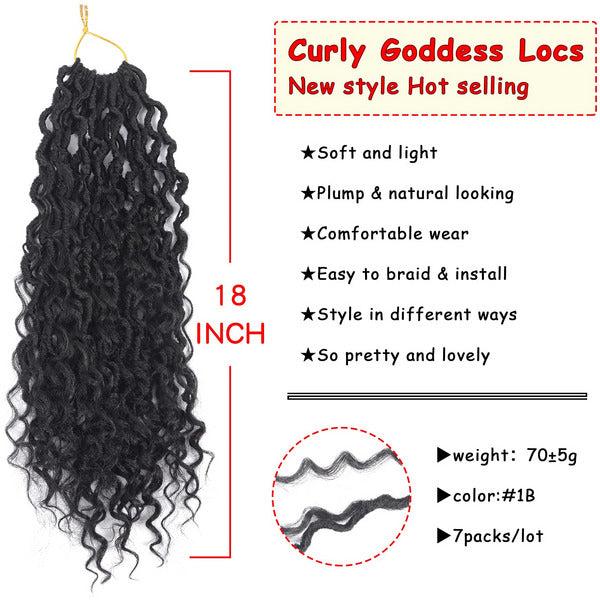Beyond Beauty New Goddess Locs Crochet Hair 18 Inch 7 packs Pre Looped Curly Goddess Faux Locs Crochet Hair For Black Women Curly In Middle And Ends Synthetic Braiding Hair Extension(1B) 1