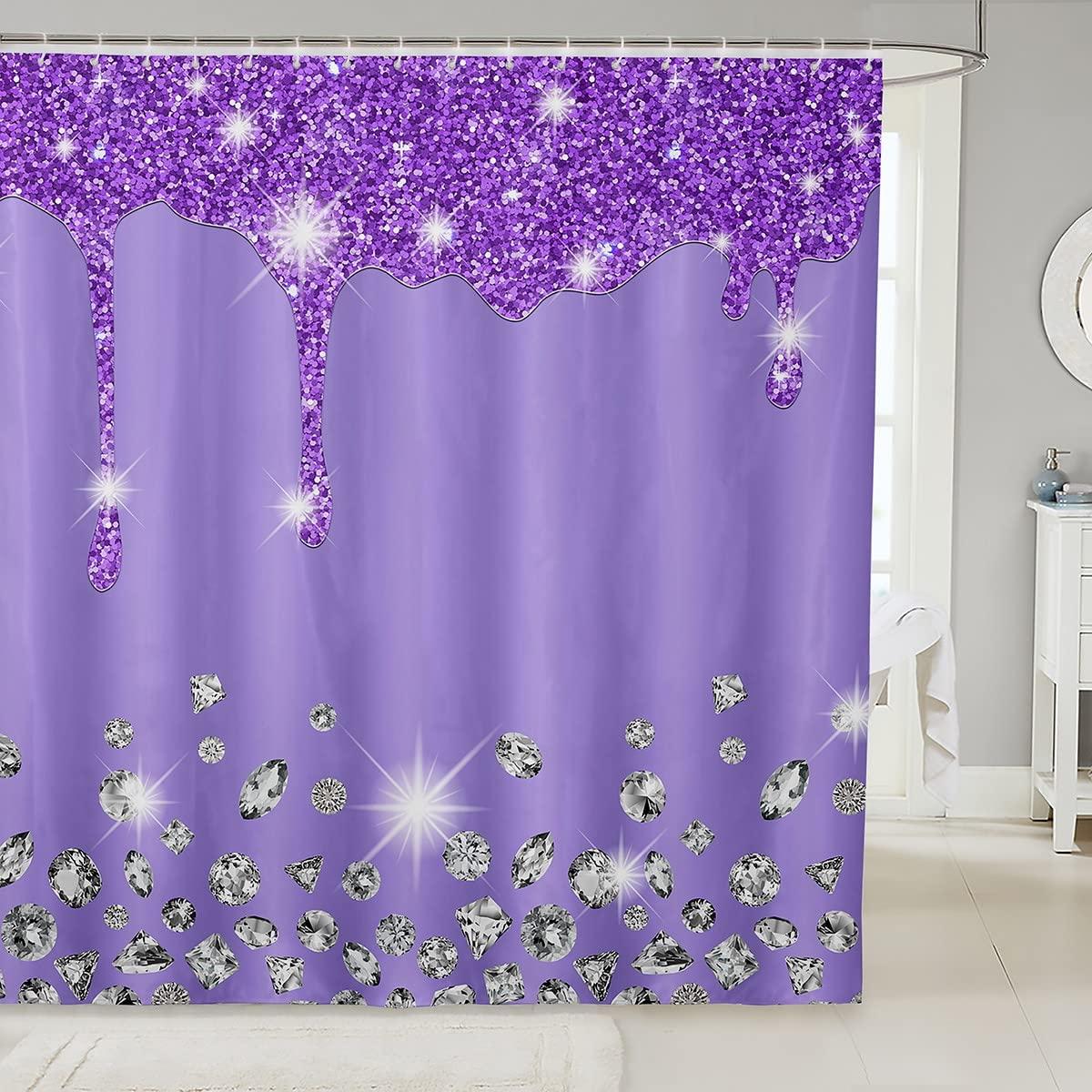 Loussiesd Silver Glitter Shower Curtain (No Glitter) Bling Partyations Purple Bathroom Fabric Shower Curtain Set for Diamond and Jewelry Bath Curtain Waterproof Curtains Stalls Bathtubs 72x94 Inch 0