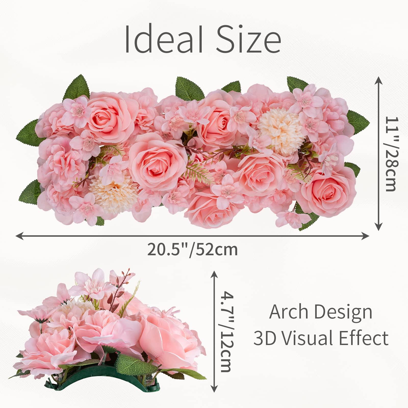 Inweder Pink Roses Artificial Flowers for Decoration 4 Pcs Flowers Panels for Table Centrepieces Decorative Fake Flowers with Plastic Base Faux Silk Flowers for Wedding Table Runner Home Decor 4