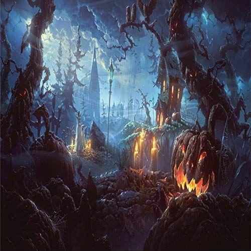 AIIKES 10x10FT Photography Backdrops Halloween Castle Terror Tree Pumpkin Background Family Parties Decorative Backdrops Baby Birthday Neonatal Shower Backgrounds Photo Booth Studio 11-645 1