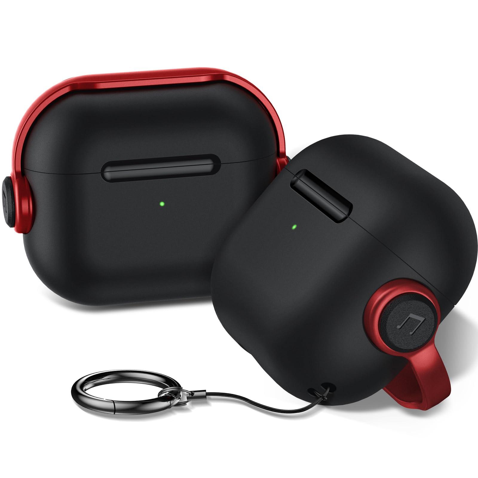 Anqrp Designed for AirPods 3 Case with Lock [Front LED Visible] [Supports Wireless Charging] Music Styling Earphone TPU + PC Protective Cover Compatible with AirPods 3rd Generation, Black Red