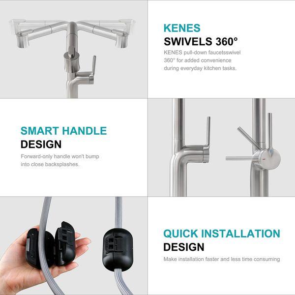 KENES Kitchen Sink Mixer Tap with Pull Out Sprayer, Single Lever Single Hole Kitchen Taps with Dual Function Sprayer, Brushed Nickel KE-8060 4