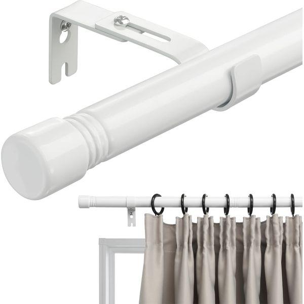 INFLATION Curtain Rod with Cap Finials 76 to 76 cm, White Curtain Pole with Brackets Fittings Set Window Poles for Living Room & Outdoor
