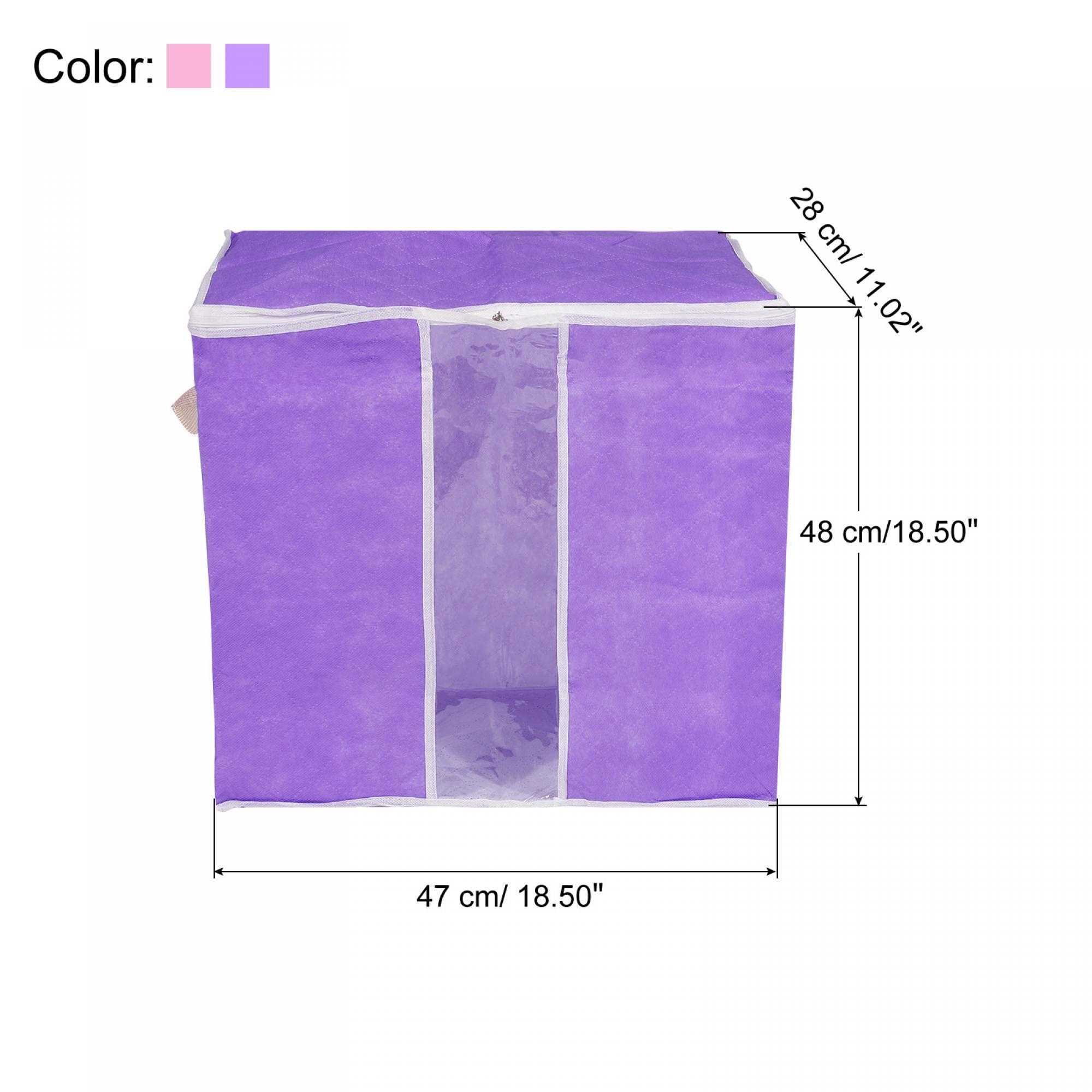 sourcing map Clothes Storage Bags 4pcs, Foldable Clothes Storage Bins with Clear Window and Reinforced Handle, Clothes Storage Containers for Blankets Comforters Bedding-Sky Blue/Purple 1