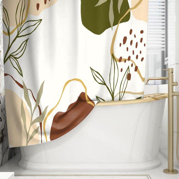 Ttincceer Abstract Bohemia Shower Curtain with Hook 72x74inch Mid Century Watercolor Leaf Bathroom Curtain Boho Modern Simple Shower Curtains Waterproof Bathtub Curtain 1