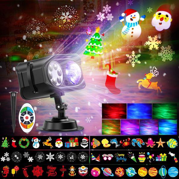 AGPTEK Christmas Projector Lights, 2-in-1 Decoration LED Projection Light Halloween with Snow flake's Patterns, IP65 Waterproof Outdoor Projector Lamp for Xmas New Year Birthday Party Indoor
