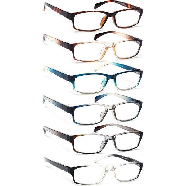 Kerecsen 6 Pack Fashion Reading Glasses for Women Men Blue Light Blocking Anti UV Readers with Spring Hinge (6 Mix Color-5, 1.00, multiplier_x)