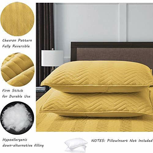 Bedspread Single Size Yellow, Classic Geometric Chevron Stitched Pattern, Pre-Washed Microfiber Ultra Soft Lightweight Bedspread Coverlet for All Season, 2 Piece Includes 1 Beadspread and 1 sham 3