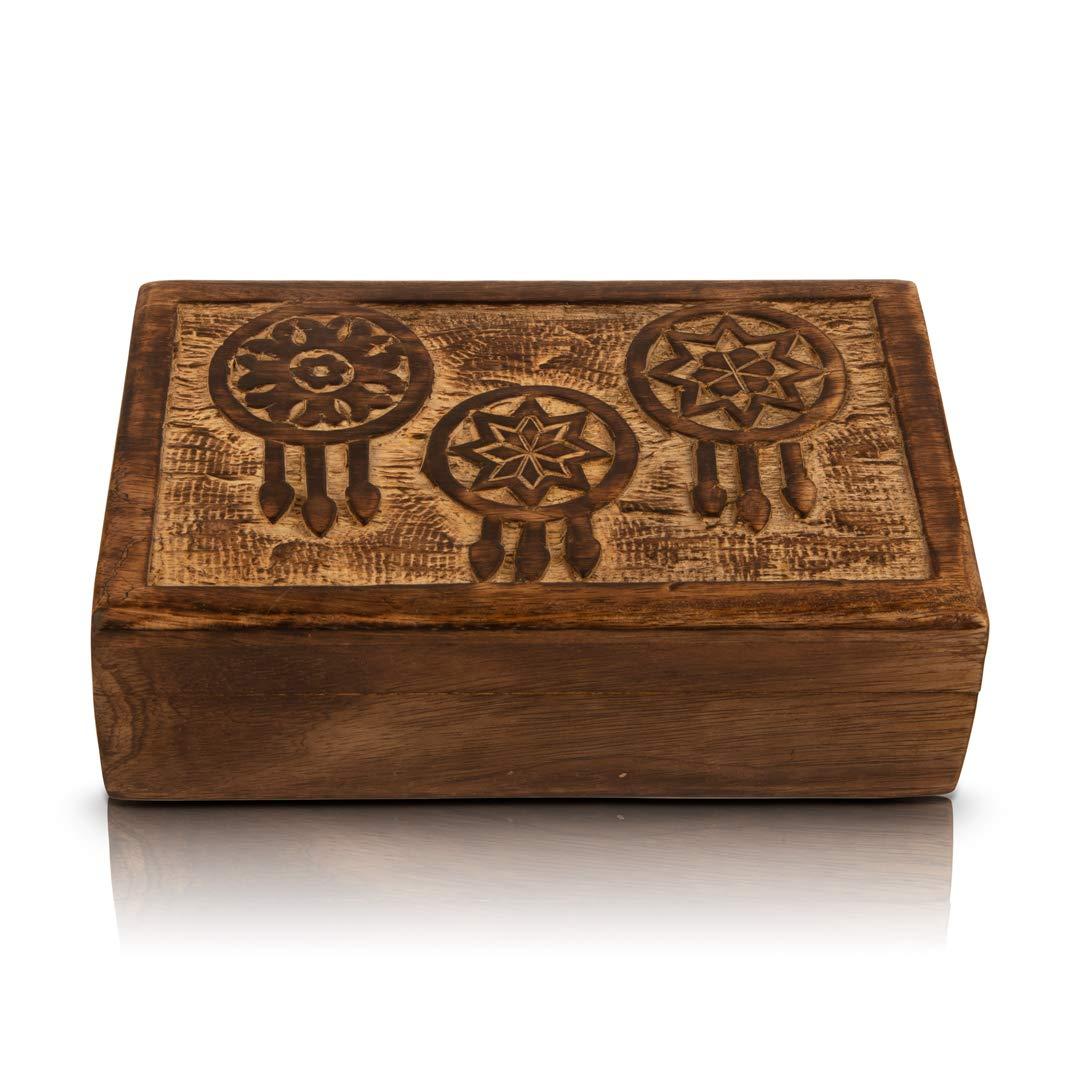 Great Birthday Gift Handmade Decorative Wooden Jewellery Box With Dream Catcher Carvings Jewellery Organizer Keepsake Box Treasure Chest Trinket Holder Watch Box Storage Lock Box 20.32 x 12.7 cms 0