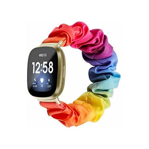 Chofit Straps Compatible with Fitbit Versa 3 Strap, Scrunchies Band Chiffon Satin Wristband Women Bracelet for Fitbit Sense/Versa 3 Smartwatch (Small, Rainbow) 0