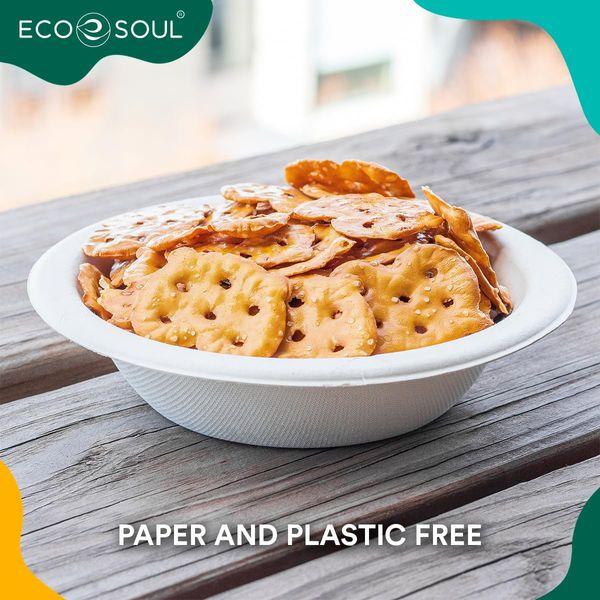 ECO SOUL Pearl White Round 350 ml(12oz) Bagasse Bowls, 10x Times Sturdy Than Paper Plates(Pack of 200), Disposable Tableware, 100% Compostable, Eco Friendly Alternative to Plastic Bowls, Microwavable 4