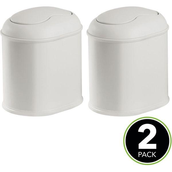 mDesign Practical Bathroom Bin with Lid - Stylish Rubbish Bin Made of Sturdy Plastic - Compact Waste Paper Bin with Lid for Bathroom, Office and Kitchen - Set of 2 - Light Grey 1