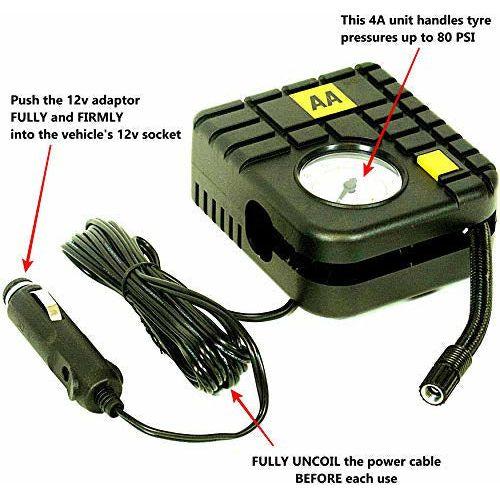AA RCP - C43L 4A Tyre Inflator for Cars and Other Vehicles - Capacity 0-80 PSI - Compact, Lightweight, for Travel - Also Use on Inflatables 3