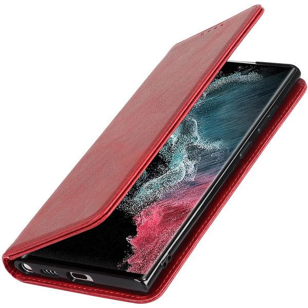 SailorTech Samsung Galaxy S22 Ultra Wallet Leather Case, Premium PU Leather Cases Folio Flip Cover with Magnetic Closure Kickstand Card Slots Holder Wine Red 3