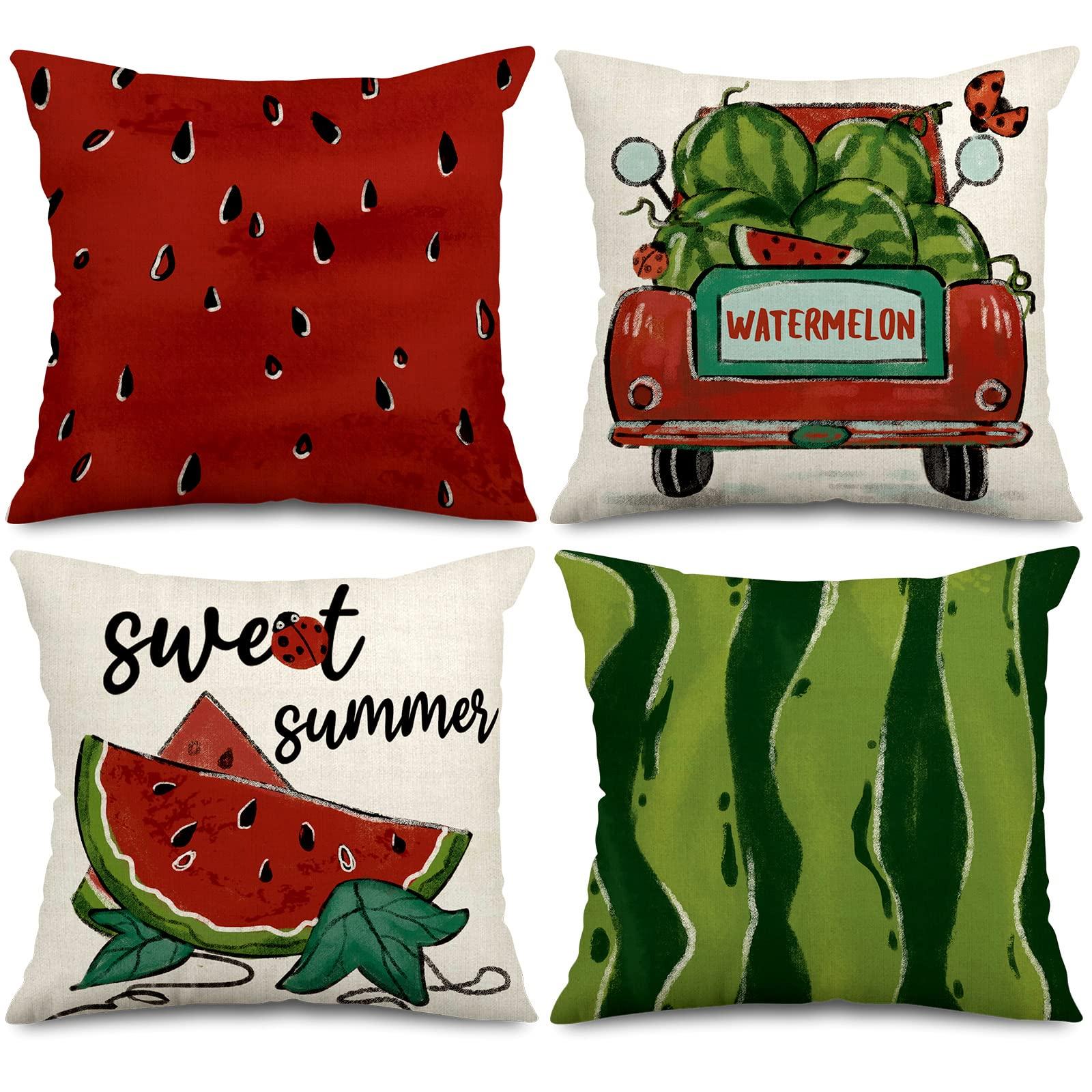 AnyDesign Watermelon Throw Pillow Covers Sweet Summer Beach Cushion Case Farmhouse Decorative Pillow Case for Outdoor Activity Sofa Home Couch Office, 18 x 18 Inch, 4 Pack 0