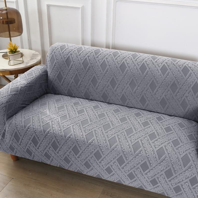 Fondream High Stretch Sofa Cover 2 Seater Grey Jacquard Sofa Slipcover Furniture Protector Suitable for Living Room with Elastic Bottom 1