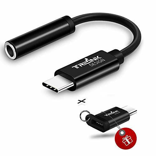 TRILINK USB Type C to 3.5mm Audio Headphone Jack Adapter (Hi-Res Audio & DAC Chipset) Audio adapter with Bonus USB C to Micro USB Adapter for Xiaomi 10/Pro, Huawei P40, OnePlus 8, Google Pixel 3a/xl 0