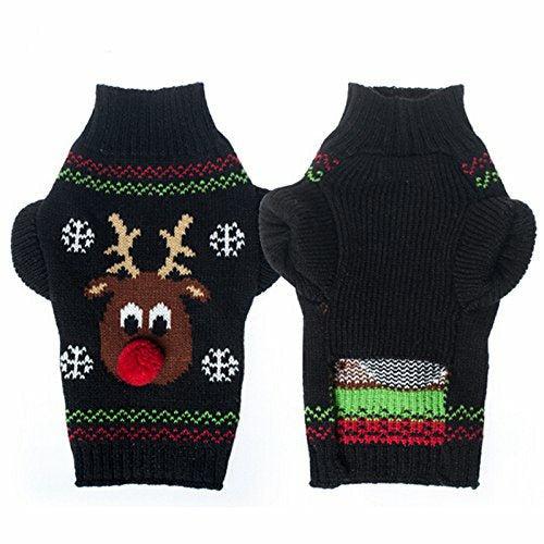 ZHONGGEMEI Pet Dog Christmas Sweater Puppy Cat Winter Clothes Reindeer Jumper Coat Apparel for Dogs Puppy Kitten Cats (Black elk, S) 2