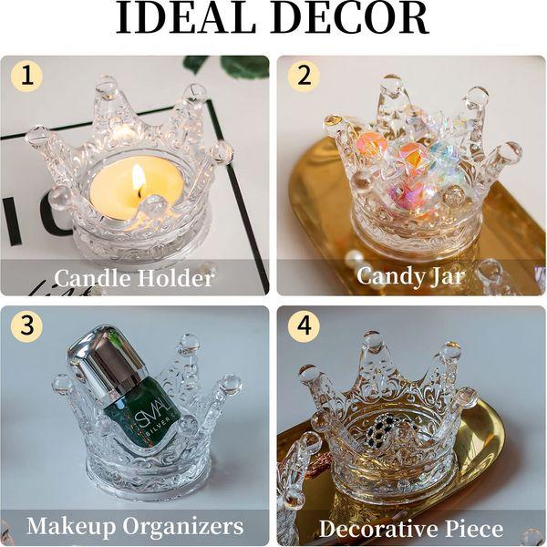 Romadedi Tea Light Candle Holders Glass - 12PCS Crown Deocr Table Centerpiece Tealight Holder Clear Bulk for Votive Candles Dinner Wedding Party Christmas Decoration 3