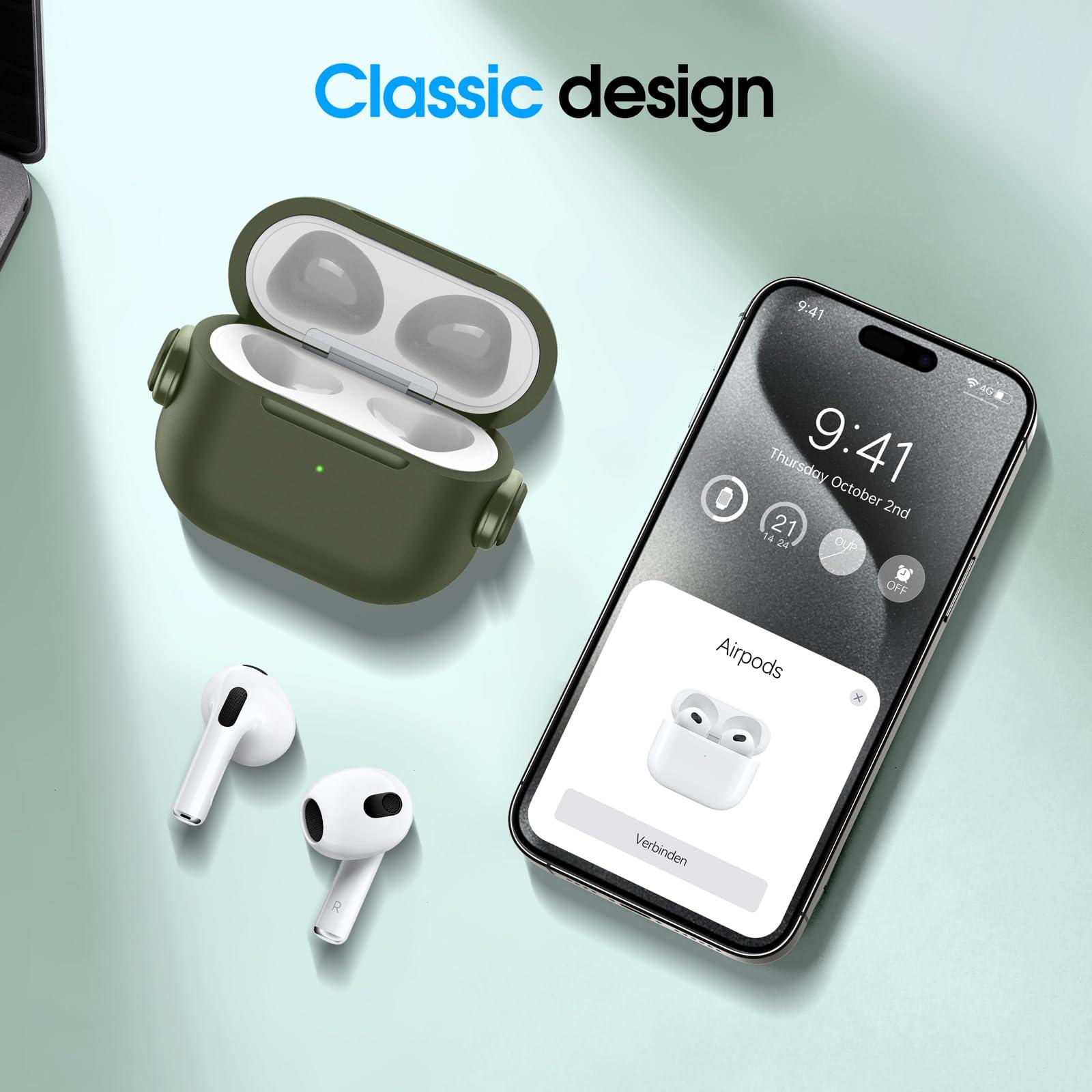 Anqrp Designed for AirPods 3 Case with Lock [Front LED Visible] [Supports Wireless Charging] Music Styling Earphone TPU + PC Protective Cover Compatible with AirPods 3rd Generation, Green 1