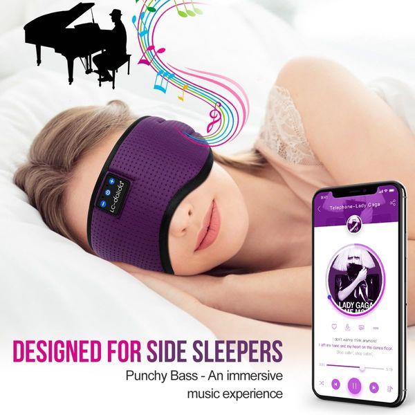 LC-dolida Bluetooth Sleep Mask Headphones for Women Men,100% Blackout 6A Ice Silk Deep Eye Mask Headphones Can Play 14 Hours,Sleep Aids for Adults Eye Covers with Travel Bag & 2 Sleep Earplugs 1