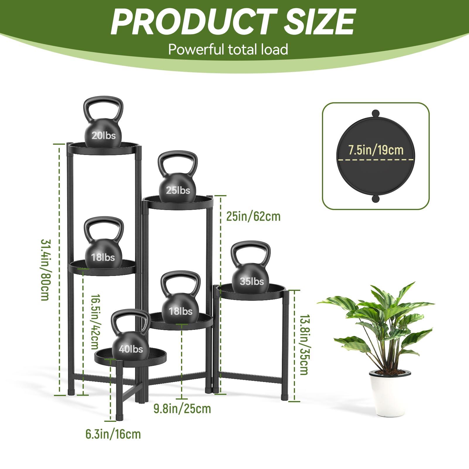 Msoesticc.dl 6 Tier Metal Plant Stand Tall Indoor Outdoor, Foldable Corner Plant Shelf for Multiple Plants, Tiered Flower Pot Stand Display Rack for Corner Balcony Garden Patio Living Room(Black) 6