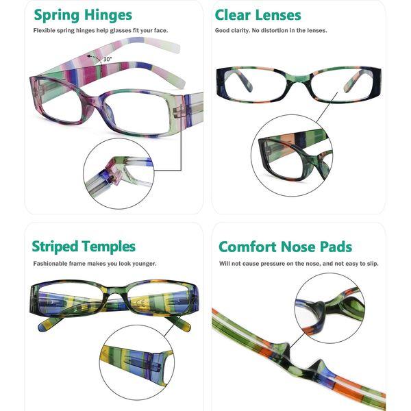Eyekepper 4-Pack Striped Temples Spring Hinge Reading Glasses 4