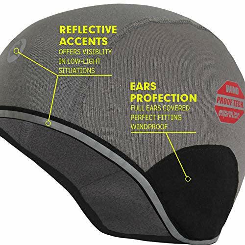 EMPIRELION Thermal Helmet Liner Skull Cap Ears Windproof Protection Mid-Weight Warm Cycling Running Beanie Reflective Winter (LT Gery) 3