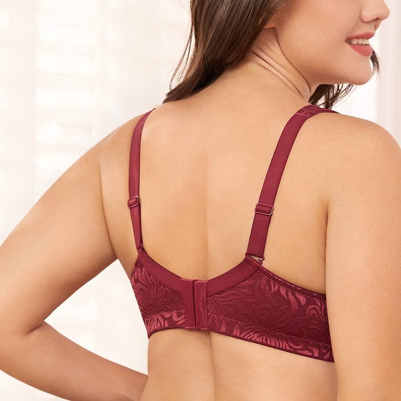 WingsLove Women's Full Cup Minimizer Bra Wide Straps Non-Wired No Padding Bra Comfort Plus Size (Burgundy 36B) 4