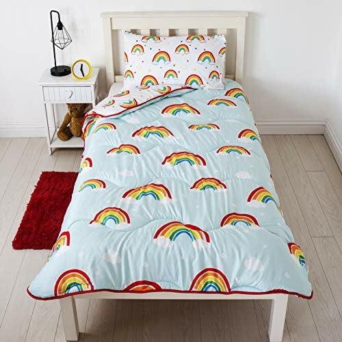 Rest Easy Single Coverless Duvet Bedding | Care Free Reversible Coverless Quilt & Pillowcase | Washable Duvet | Perfect For Travelling & Sleepovers (Single 4.5 tog, Rainbow) 0